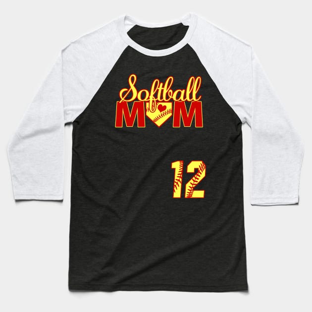 Softball Mom #12 Softball Jersey Favorite Player Biggest Fan Heart Twelve Baseball T-Shirt by TeeCreations